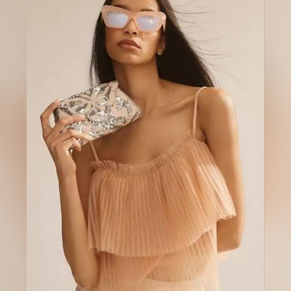 Anthropologie Pleated Tulle Tank Top-XL